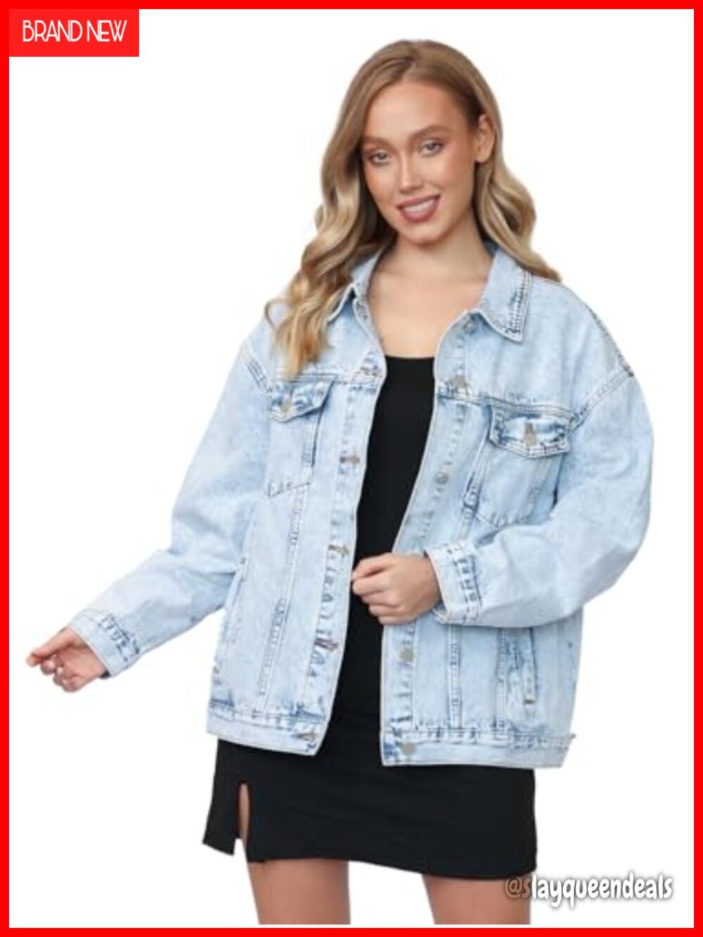 Oversized Denim Jacket Button Front Loose Fit Jean Coat Pockets